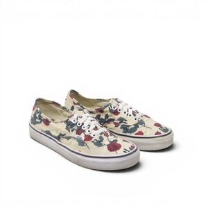 Vans Womens Authentic Sneakers Shoes Cream Floral Rose Low Top Lace Up 8.5